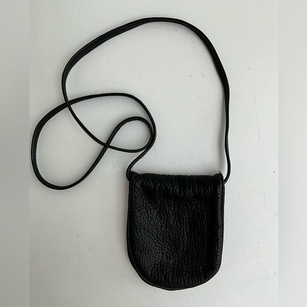 Vintage Black Pebbled Leather Double Half Round Pocket Bag Purse Pouch Costume